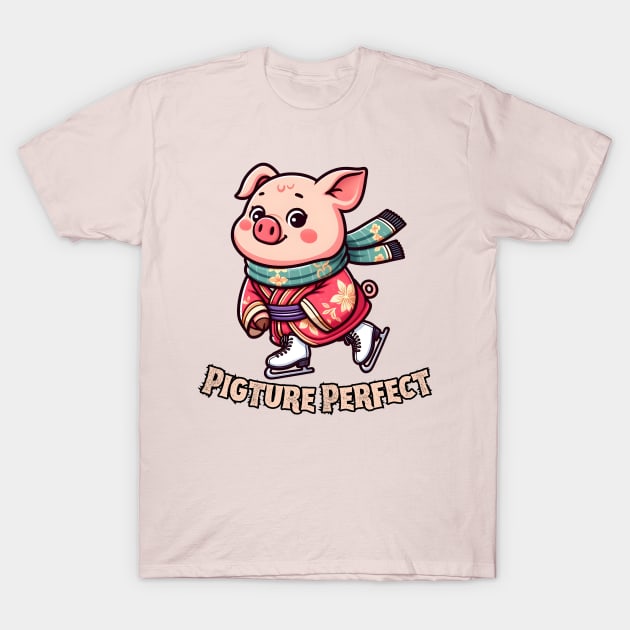 Ice skating pig T-Shirt by Japanese Fever
